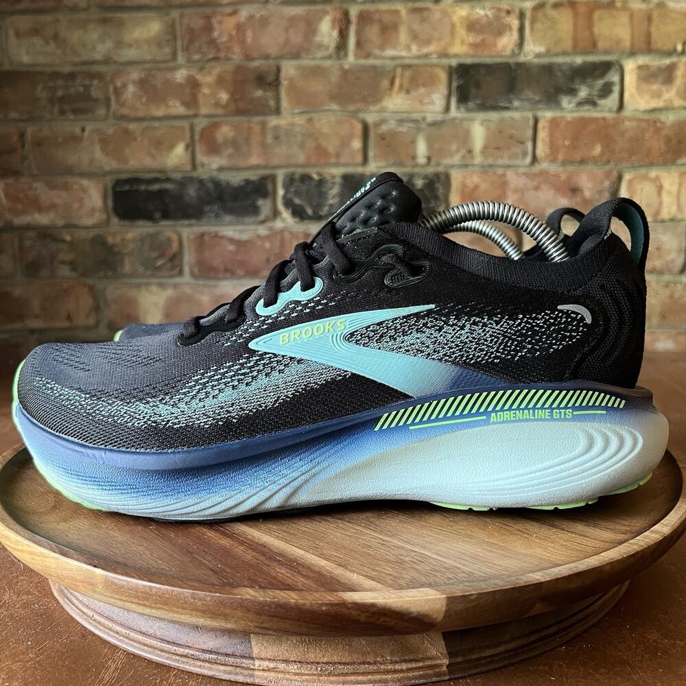 Brooks Adrenaline GTS 25 Supportive Men's 10 Black Blue Running Shoes Sneakers